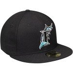 New Era MLB 59FIFTY Cooperstown Authentic Collection Fitted On Field Game Cap Hat (7 5/8, Miami Marlins Black Cooperstown)