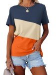 ORANDESIGNE Women's Color Block Short Sleeve T Shirts Casual Crew Neck Tops Basic Summer Loose Fit Tees