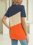 ORANDESIGNE Women's Color Block Short Sleeve T Shirts Casual Crew Neck Tops Basic Summer Loose Fit Tees