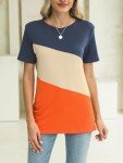 ORANDESIGNE Women's Color Block Short Sleeve T Shirts Casual Crew Neck Tops Basic Summer Loose Fit Tees