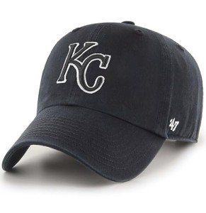 47 Brand MLB Black White Outline Primary Logo Clean Up Adjustable Baseball Cap Hat, Adult One Size Fits All - Kansas City Royals Black White Outline