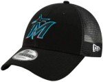 New Era MLB The League 9FORTY Team Color Primary Logo Mesh Trucker Adjustable Hat Cap One Size Fits All - Miami Marlins Black