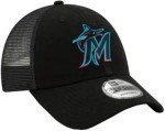 New Era MLB The League 9FORTY Team Color Primary Logo Mesh Trucker Adjustable Hat Cap One Size Fits All - Miami Marlins Black