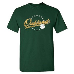 Oakland Baseball Vintage Men's Fan T-Shirt (Green Shirt, L)