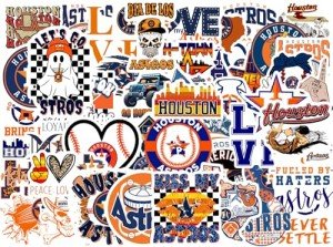 50 PCS Houston City Astrozzz Stickers Baseball Colorful Aesthetic Decals Vinyl Sticker Waterproof for Water Bottle Computer Laptop Luggage Phone Car Skateboard Bumper 2-3 inches