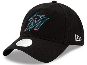 New Era Women's MLB Core Classic 9TWENTY Team Color Home Adjustable Hat Cap One Size Fits All - Miami Marlins Black