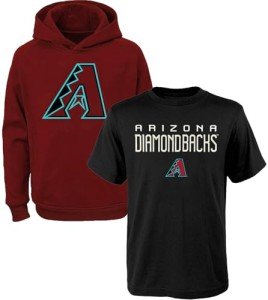 Outerstuff MLB Kids Youth 8-20 Team Color Polyester Performance Primary Logo Pullover Hoodie Sweatshirt and T-Shirt 2 Pack Combo Set - Arizona Diamondbacks Medium (10-12)