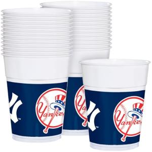 Official New York Yankees Plastic Cups Multicolor - 16 oz. (25 Pc) - Heavy-Duty, Reusable & Stackable Design - Perfect for Game Days, Tailgating & Parties