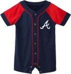 Outerstuff MLB Unisex-Baby Newborn & Infants 0-24 Months Little Slugger Onesie Bodysuit Romper (Atlanta Braves, 6/9 Months)