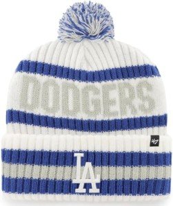 47 MLB Unisex-Adult White Officially Licensed Primary Logo Bering Sport Knit Cuffed Pom Beanie Cold Weather Hat - Los Angeles Dodgers White