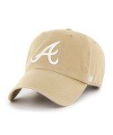 47 Atlanta Braves Hat Mens Womens Clean Up Adjustable Cap, Khaki, White Logo