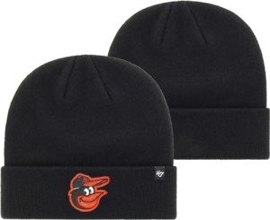 '47 MLB Unisex-Adult Primary Logo Cuffed Knit Primary Logo Team Color Beanie Hat Cold Weather Hat, One Size (Baltimore Orioles Black)