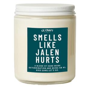 Smells Like Jalen Hurts Candle – Football Inspired Scented Candle – Iced Vanilla Woods Fragrance – Hand-Poured Soy Wax – Gift for Fans, Home Decor, Man Cave, Game Day Essential