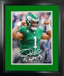 Framed Jalen Hurts Fly Eagles Fly Facsimile Laser Engraved Signature Auto Philadelphia Eagles 11"x14" Football Photo HOFSM Holo