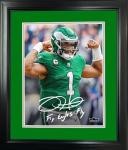 Framed Jalen Hurts Fly Eagles Fly Facsimile Laser Engraved Signature Auto Philadelphia Eagles 11"x14" Football Photo HOFSM Holo