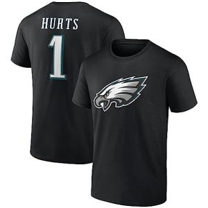 Fanatics Men's Jalen Hurts Black Philadelphia Eagles Icon Player Name & Number T-Shirt