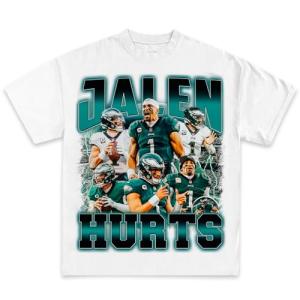 Football & Basketball Icons Graphic Tees Printed On Heavyweight Cotton Shirts for Men, Women, and Kids (US, Alpha, Large, Regular, Regular, Hurts Boot/White)