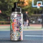 Hydrapeak x WNBA Officially Licensed All Team Sticker Print 32 oz Insulated Water Bottle with Straw Lid and Handle (WNBA, 32 Ounces)