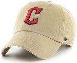 47 MLB Khaki Primary Logo Clean Up Adjustable Strap Baseball Dad Hat Cap, Adult One Size Fits All - Cleveland Guardians - Khaki