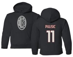 GamesDur Soccer Star Player Jersey Style Milan #11 Pulisic Youth Hooded Sweatshirt (Black, Youth Small)
