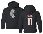 GamesDur Soccer Star Player Jersey Style Milan #11 Pulisic Youth Hooded Sweatshirt (Black, Youth Small)