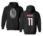 GamesDur Soccer Star Player Jersey Style Milan #11 Pulisic Unisex Hooded Sweatshirt (Black, Medium)