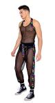 Roma Pride Collection Men’s Sheer Fishnet Jogging Pant, Black/Multi, Large