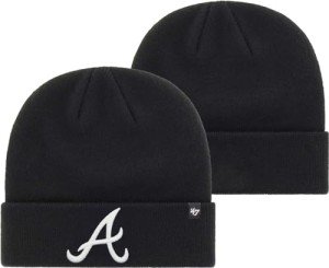 47 MLB Unisex-Adult Primary Logo Cuffed Knit Primary Logo Black Beanie Hat Cold Weather Hat, One Size - Atlanta Braves Black