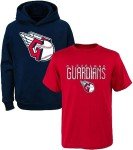 Outerstuff MLB Youth 8-20 Polyester Performance Primary Logo Pullover Sweatshirt Hoodie & T-Shirt 2 Pack Set (14-16, Cleveland Guardians)