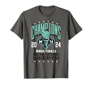 New York Liberty WNBA 2024 Championship On Top T-Shirt - Grey, Unisex-Adults/Kids, Small, Short Sleeve, Classic Fit, Cotton Blend, Crew Neck, Letter Print, Birthday, Top, Modern Embroidery