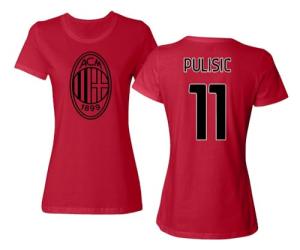 Soccer Star Player Jersey Style Milan #11 Pulisic Ladies' Crewneck T-Shirt (Red, Small)