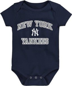 Outerstuff MLB Officially Licensed 0-24 Months City Headline Arch Logo Onesie Bodysuit Romper (New York Yankees - Navy, 6/9 Months)
