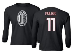GamesDur Soccer Star Player Jersey Style Milan #11 Pulisic Youth Long Sleeve T-Shirt (Black, Youth Small)
