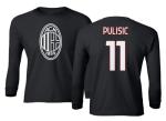 GamesDur Soccer Star Player Jersey Style Milan #11 Pulisic Youth Long Sleeve T-Shirt (Black, Youth Small)