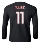 GamesDur Soccer Star Player Jersey Style Milan #11 Pulisic Youth Long Sleeve T-Shirt (Black, Youth Small)