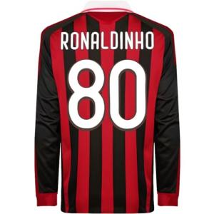 Milan Ronaldinho #80 Retro 09/10 Long Sleeve Soccer Jersey for Men Fan Version (US, Alpha, XX-Large, Regular, Regular, Retro)