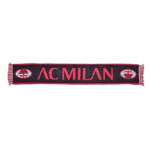 AC Milan Official Scarf, Solid Color Graphics with Contrast Accents and Written, Jacquard Knit, Acrylic, Black, Red, One Size
