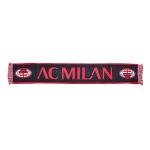 AC Milan Official Scarf, Solid Color Graphics with Contrast Accents and Written, Jacquard Knit, Acrylic, Black, Red, One Size