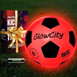 GlowCity Glow in The Dark Soccer Ball | Light Up Indoor/Outdoor Soccer Ball with 2 LED Lights | Pre-Installed Batteries | Fun Gift for Teens