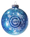 MLB Large Ball Ornament, Clear Glass with Glitter Inside (Chicago Cubs)