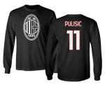 GamesDur Soccer Star Player Jersey Style Milan #11 Pulisic Long Sleeve T-Shirt (Black, Small)
