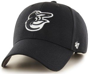 47 MLB Black White Team Color Primary Logo MVP Adjustable Structure Hat, Adult One Size Fits All - Baltimore Orioles - Black White