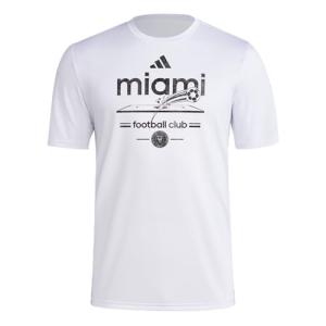 Adidas Mens Inter Miami CF Pre-Game Short Sleeve Soccer T-Shirt,White/Club Inter De Futbol Miami,X-Large