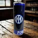 Inter Milan Official Team Logo Tumbler, Navy Blue, Stainless Steel, 20 oz, Insulated Travel Cup