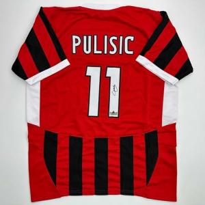 Facsimile Autographed Christian Pulisic AC Milan Black/Red Reprint Laser Auto Soccer Jersey Size Men's XL