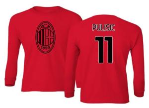 Soccer Star Player Jersey Style Milan #11 Pulisic Youth Long Sleeve T-Shirt (Red, Youth X-Large)