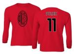Soccer Star Player Jersey Style Milan #11 Pulisic Youth Long Sleeve T-Shirt (Red, Youth X-Large)