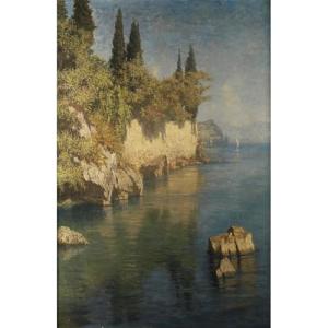 ArtDirect View of the rocky shore of Lake Como (1907) Unframed Art Print Giclee Poster by Felix Possart - Ready for Framing with Customization Sizes 7x10, 9x14, 13x20, 24x36, 31x48 and 39x60 inches