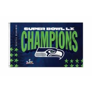 3 ft x 5 ft Fan Banner Flag – Seattle Seahawks Super Bowl LX Champions Football Wall Decor, Lightweight Fabric, Metal Grommets