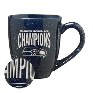 Rico Industries NFL Football Seattle Seahawks 2026 Super Bowl LX Champions 16 oz Team Color Laser Engraved Speckled Ceramic Coffee Mug